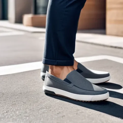 Home 23 제옥스 브레서블 슈즈와 ECCO 쿨360 비교 - A gender-neutral person, dressed in smart-casual attire, confidently walking on a clean, sunlit urba...