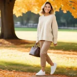 탐스 알파카 슬립온과 로퍼 리뷰 - A stylish woman in her late 20s to early 30s, with a warm and inviting expression, is walking throug...