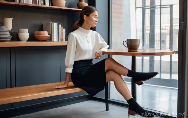 탐스 알파카 슬립온과 로퍼 리뷰 - A stylish woman in her late 20s to early 30s, with a warm and inviting expression, is walking throug...